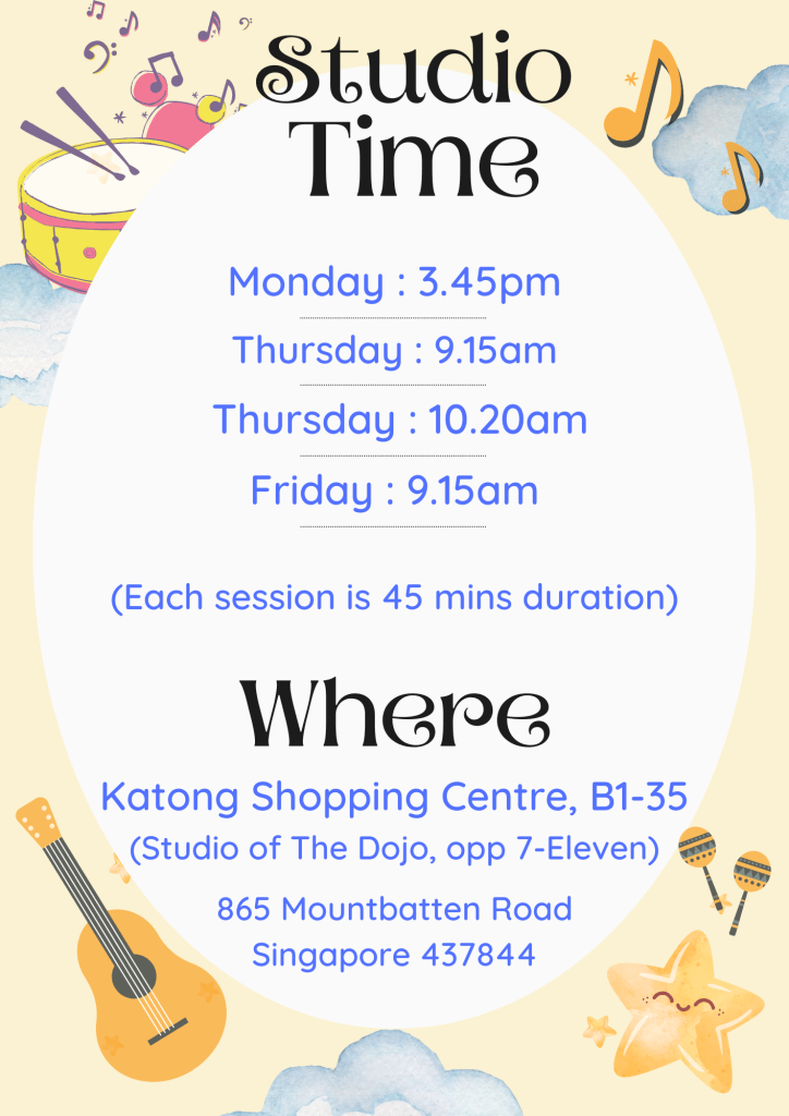 Weekly baby and toddler music class schedule board for parents